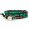 BLUEYES COLLECTION "Amicable Blue Mix Green Chrysocolla Gemstone Beads Genuine Leather Bracelet, 3 Wraps
